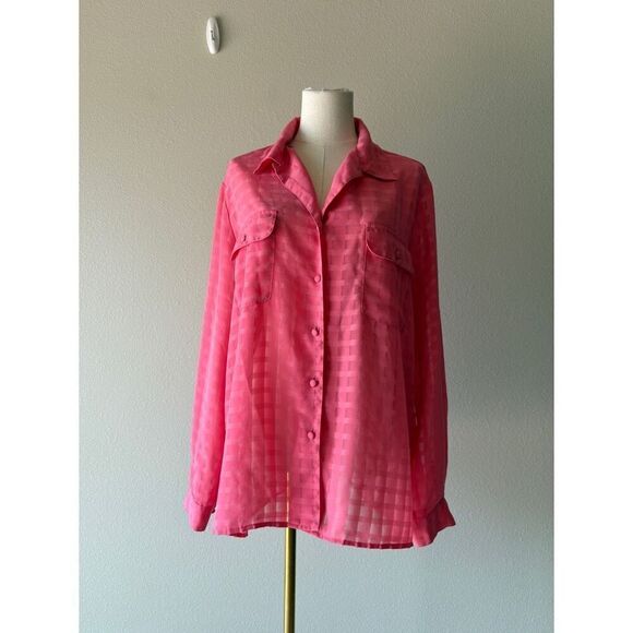 liz baker plaid sheer button front long sleeve - Picture 2 of 5